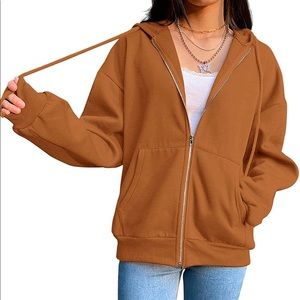 Women Aesthetic Oversized Zip Up Hoodie Solid
Fleece Long Sleeve Kangaroo pocket
